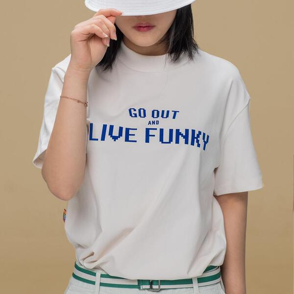 AND GOLF Mock Neck Live Funky T shirts Ivory